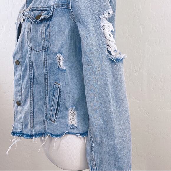 On The Road Womens Perla Distressed Denim Jacket Trucker Biker Grunge Medium - Picture 8 of 9